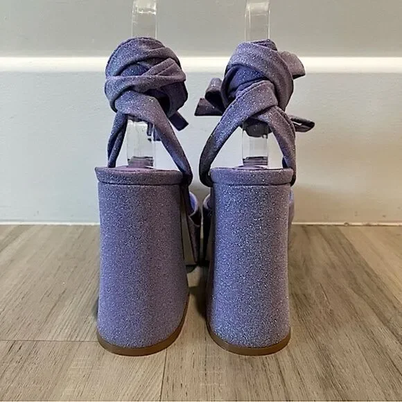 Daisy Street for Dolls Kill purple glitter platform tie up heels sz5 - Picture 6 of 9